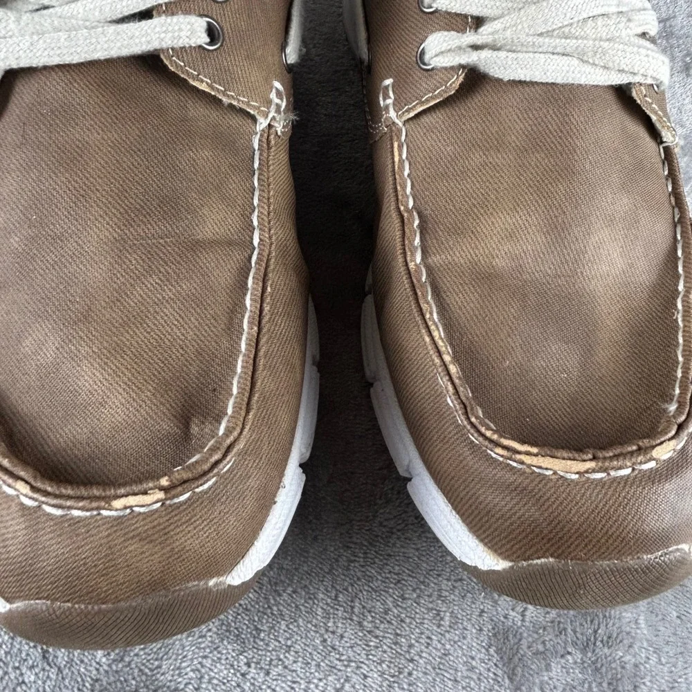 Margaritaville Cabo Brown Canvas Boat Shoes Mens 10M Striped Heel Loafers 315150